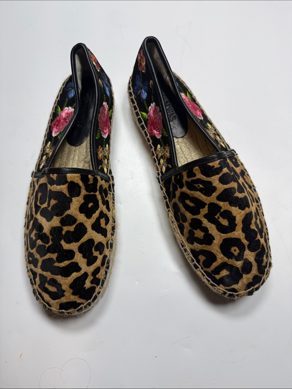 Johnny Was Garden black suede Leopard floral print Espadrilles NWOT S-559 Sz 8.5 - Picture 3 of 10